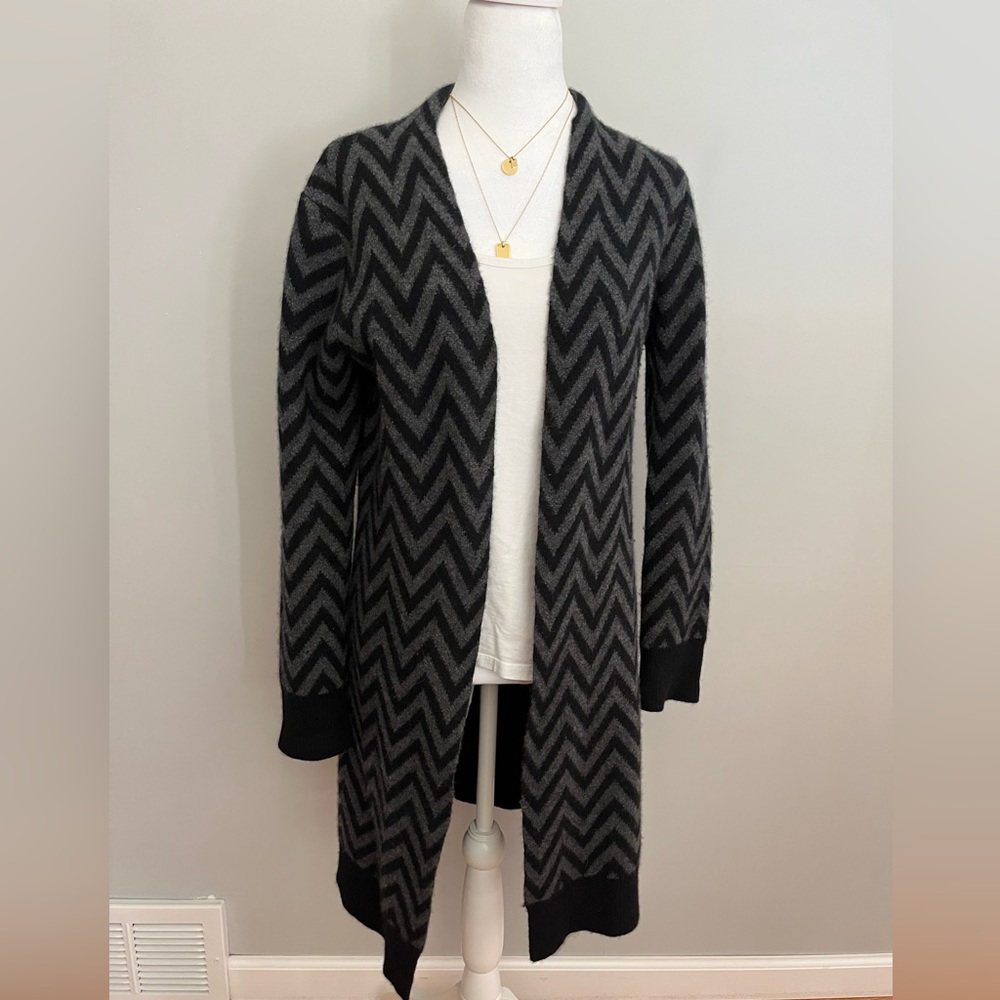 The Cashmere Project 100% Cashmere Chevron open front Longline Duster Cardigan S